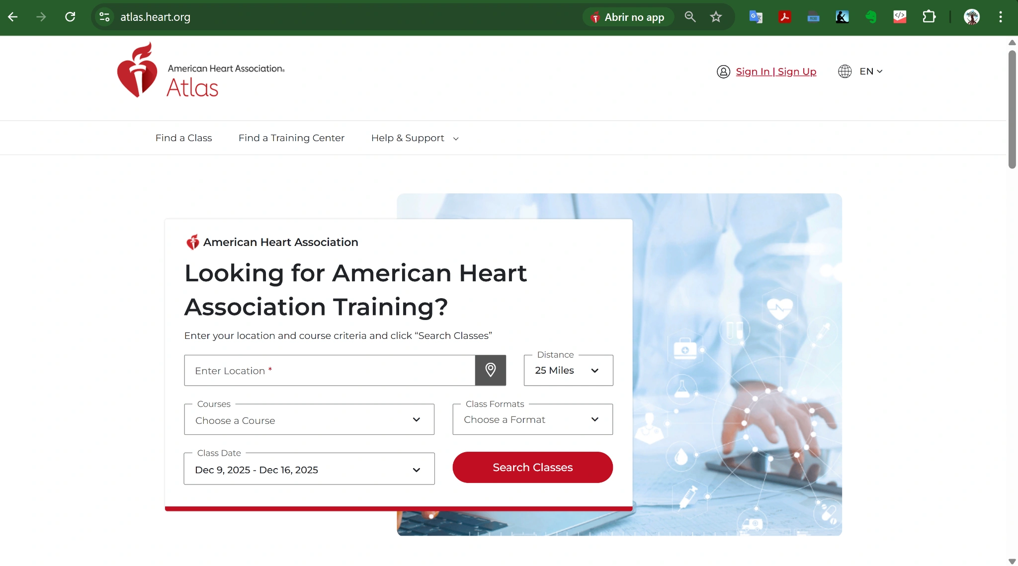 Página inicial da plataforma AHA Atlas antes do login