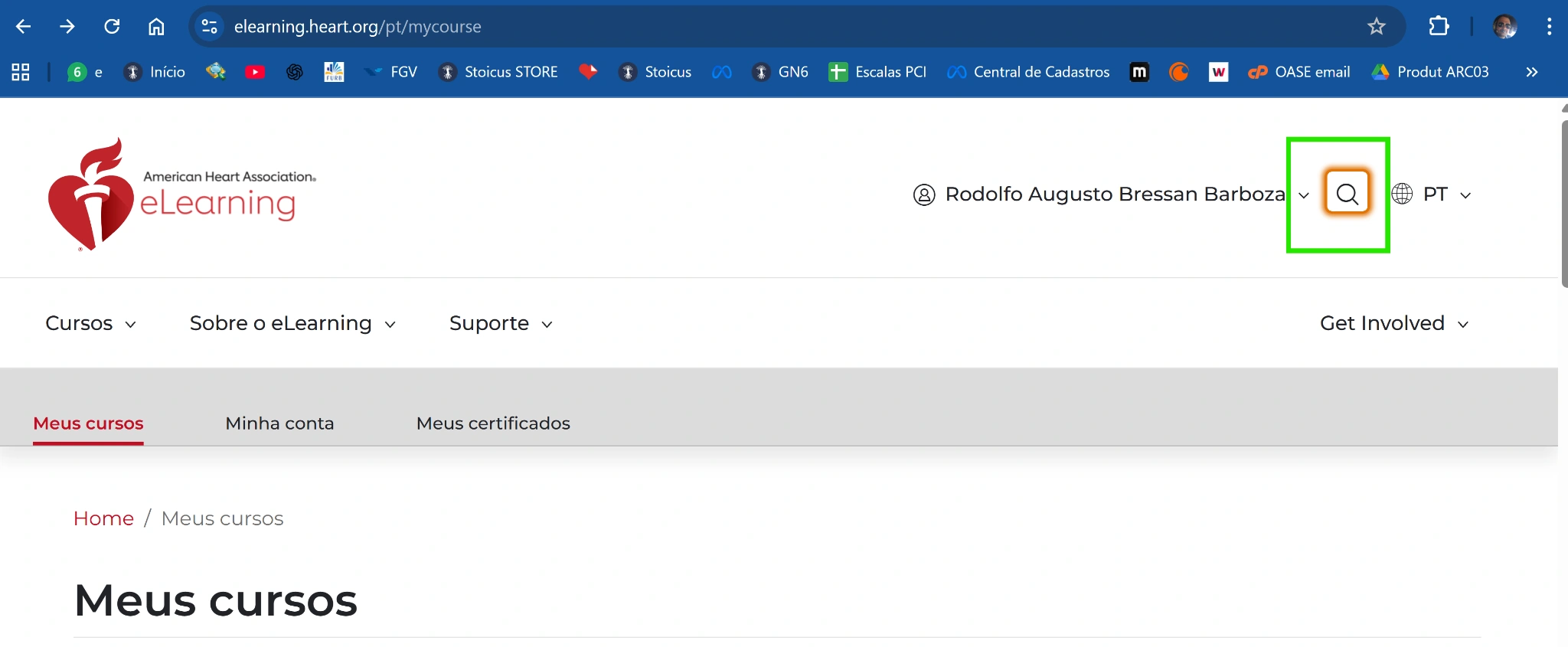 Área de busca da plataforma AHA eLearning
