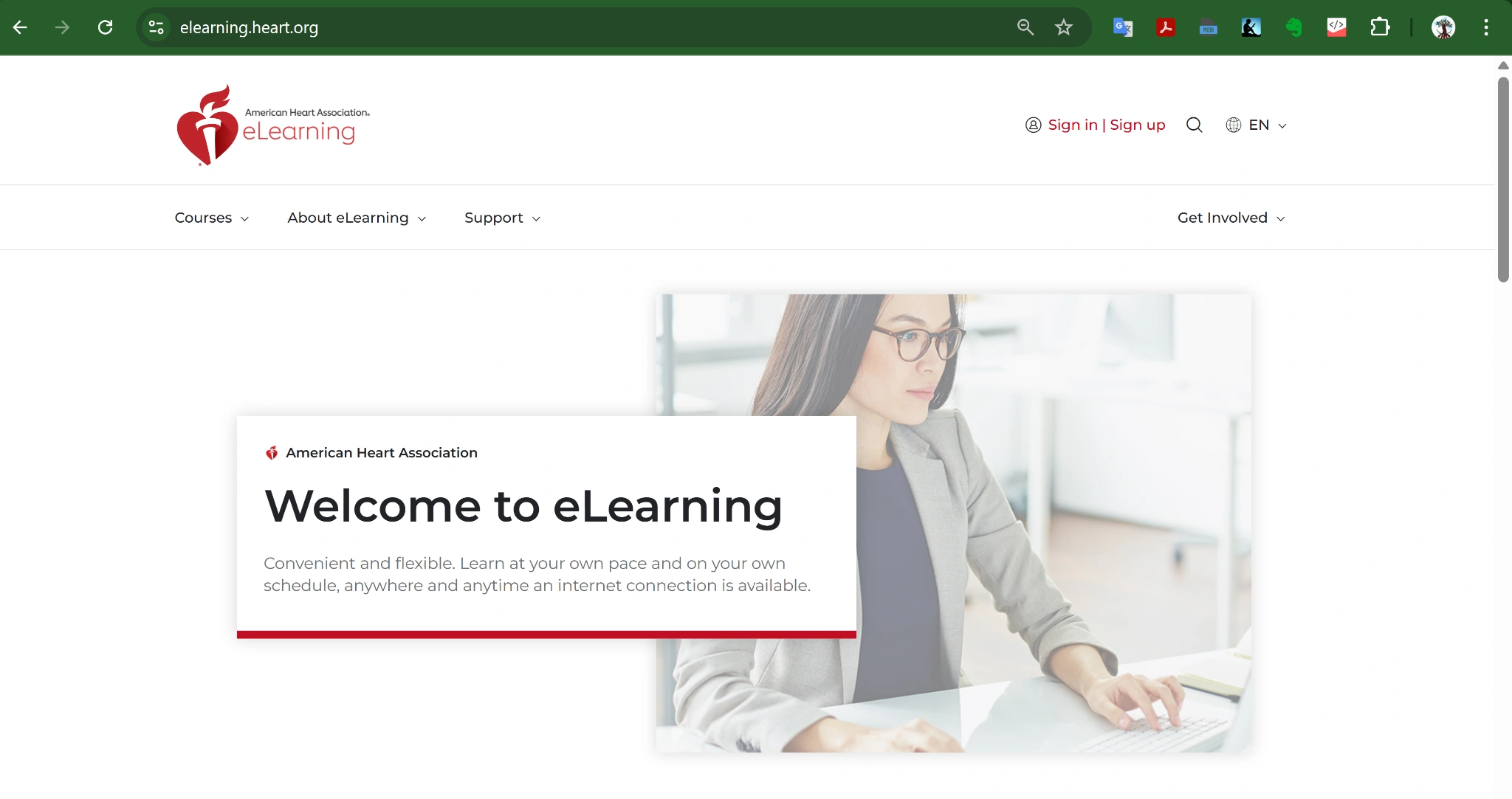 Página inicial da plataforma AHA eLearning antes do login