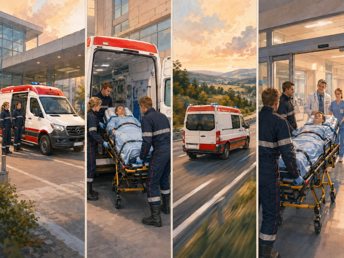 Ambulância de suporte avançado realizando transporte terrestre de paciente crítico entre hospitais